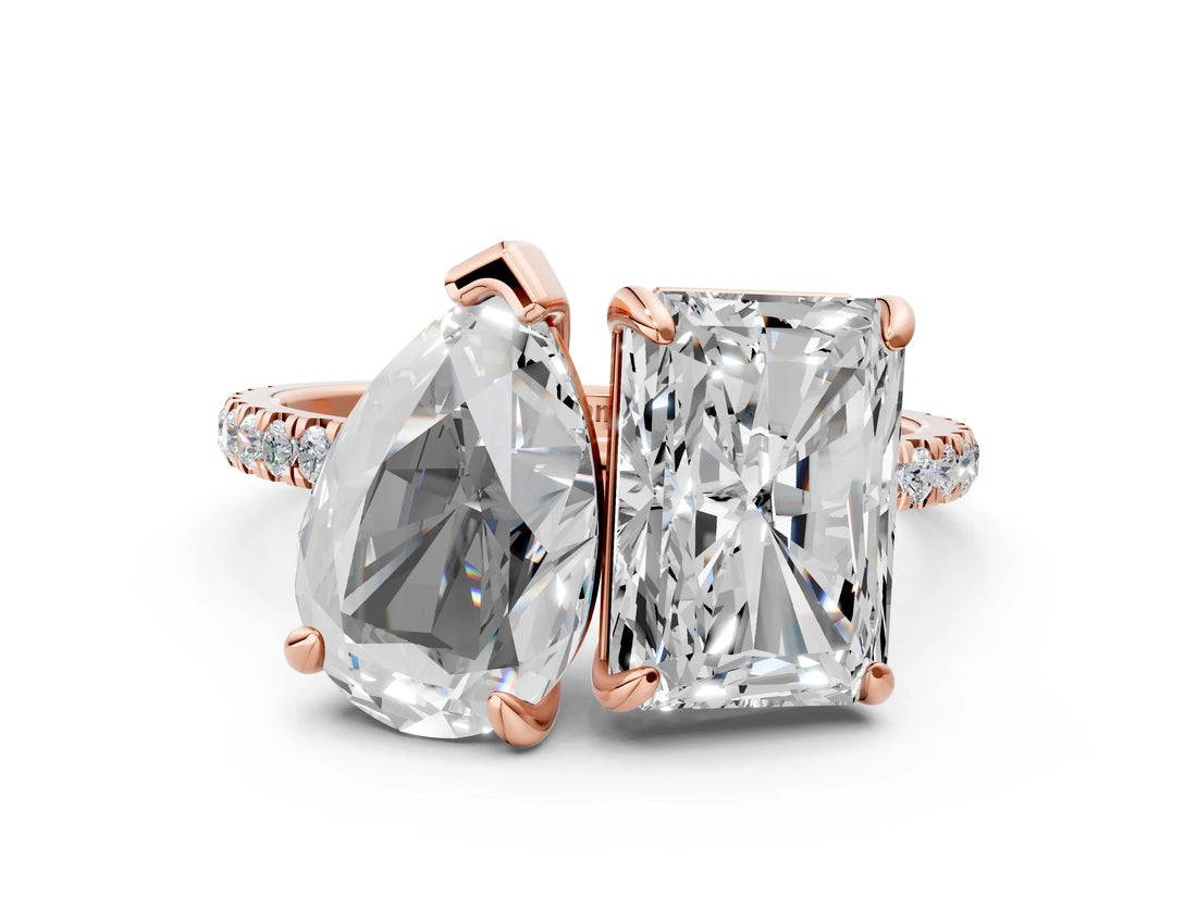Rose gold Pear and Radiant Toi Moi Ring with Prong Setting and Micro Pave Band_8