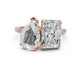 Rose gold Pear and Radiant Toi Moi Ring with Prong Setting and Micro Pave Band_8