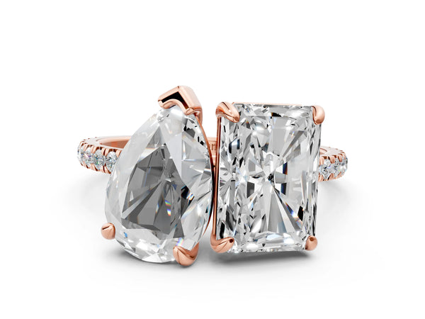 Rose gold Pear and Radiant Toi Moi Ring with Prong Setting and Micro Pave Band