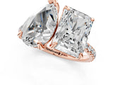 Rose gold Pear and Radiant Toi Moi Ring with Prong Setting and Micro Pave Band_9