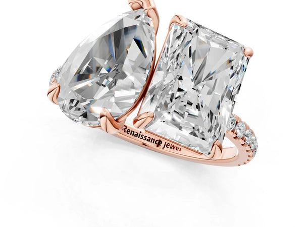 Rose gold Pear and Radiant Toi Moi Ring with Prong Setting and Micro Pave Band