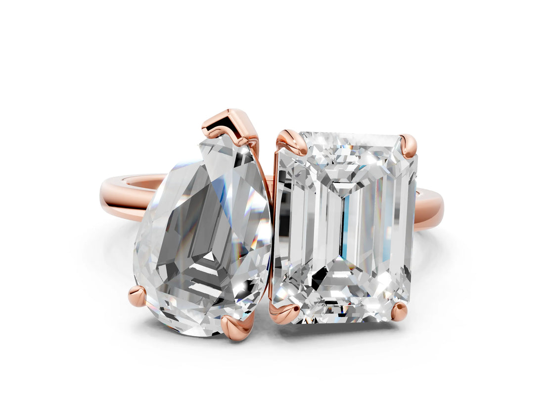 Rose gold Pear and Radiant Toi Moi Ring with Prong Setting and Plain Band 1