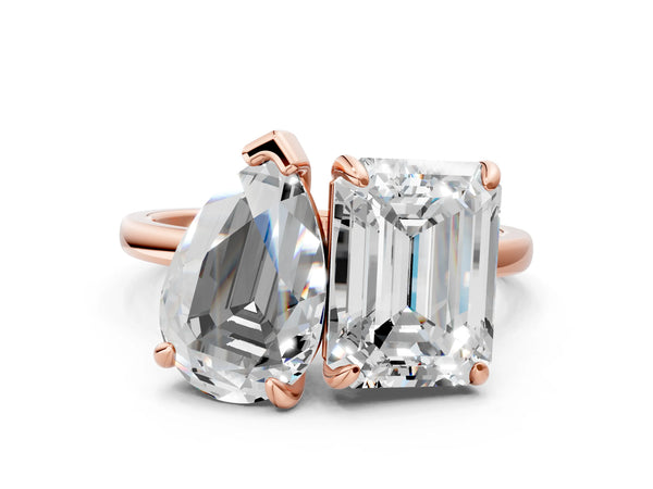 Rose gold Pear and Radiant Toi Moi Ring with Prong Setting and Plain Band