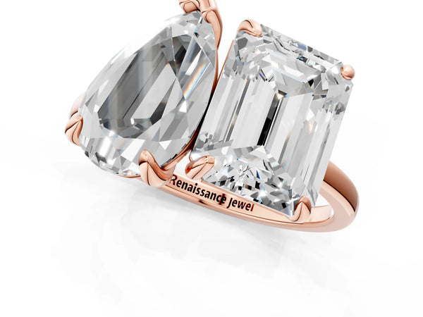 Rose gold Pear and Radiant Toi Moi Ring with Prong Setting and Plain Band