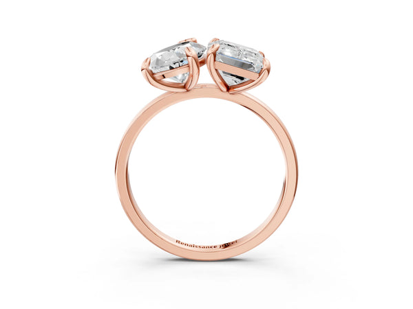 Rose gold Pear and Radiant Toi Moi Ring with Prong Setting and Plain Band