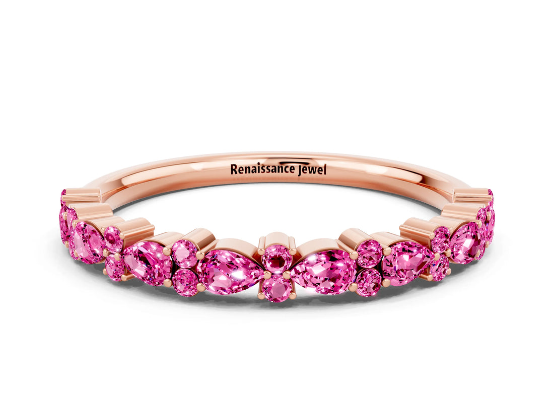Rose gold Pear and Round Pink Sapphire Wedding Band_18
