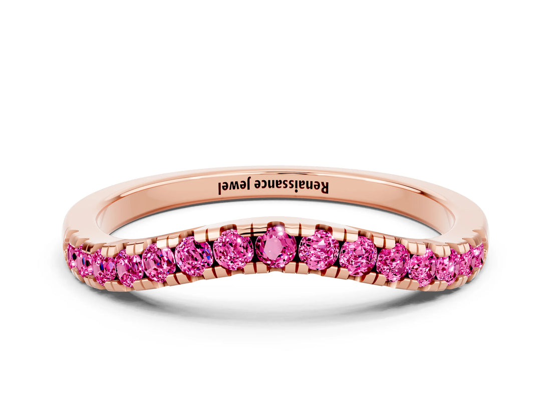 Rose gold Pink Sapphire Pavé Curved Wedding Band_18