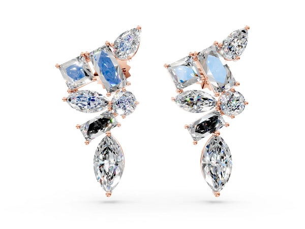 Rose gold Princess, Baguette, Marquise, Pear and Round Diamond Cluster Stud Earrings