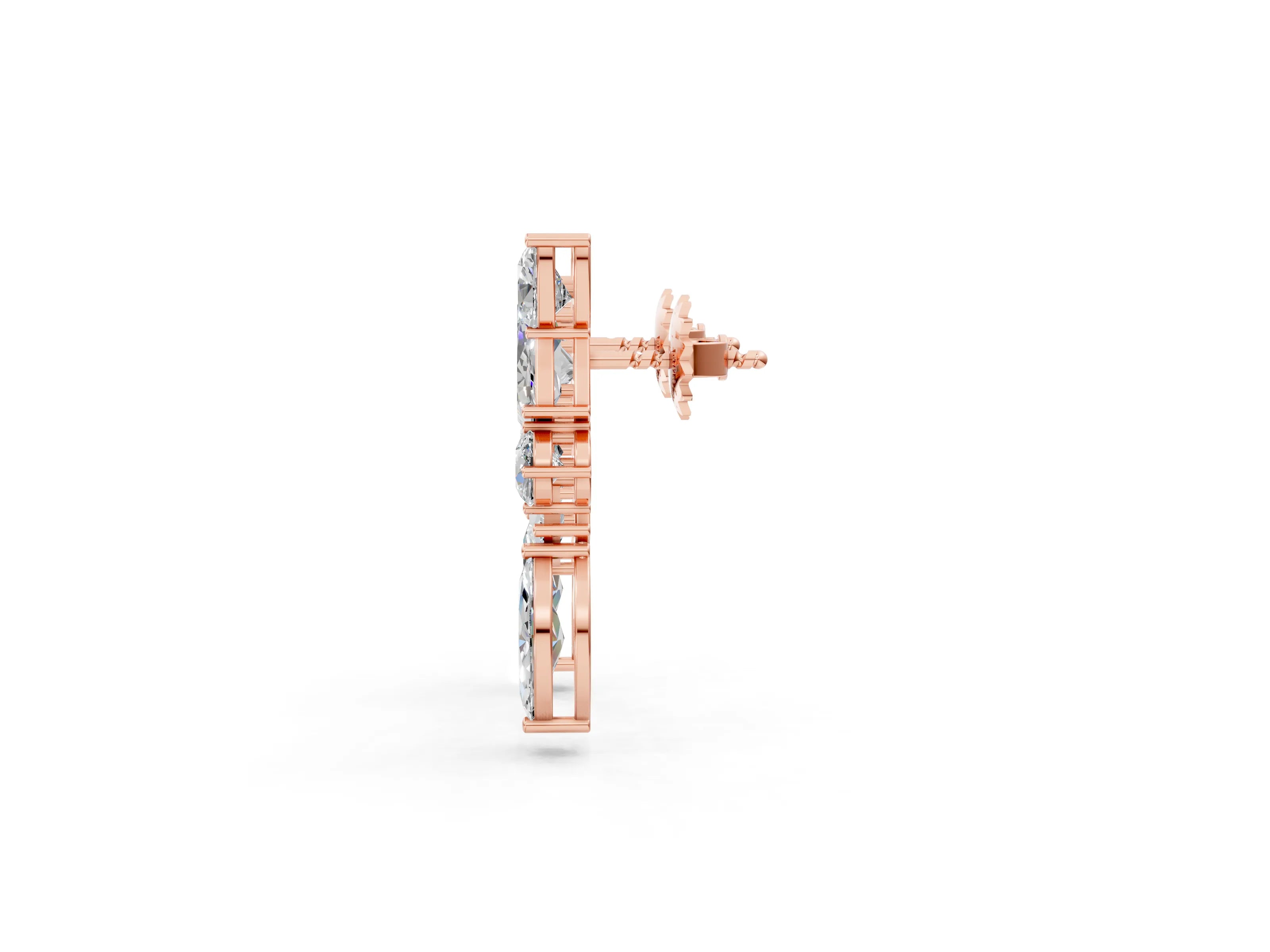 Rose gold Princess, Baguette, Marquise, Pear and Round Diamond Cluster Stud Earrings_9