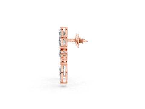 Rose gold Princess, Baguette, Marquise, Pear and Round Diamond Cluster Stud Earrings_9
