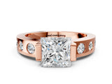 Rose gold Princess Brilliant Channel-Set Diamond Ring with Bezel Prong Setting_6
