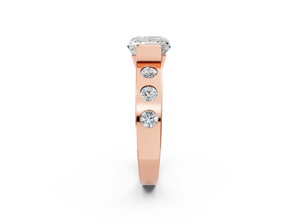 Rose Gold Princess Cut Tension Style Engagement Ring Setting with Wide Flush Set Accent Band
