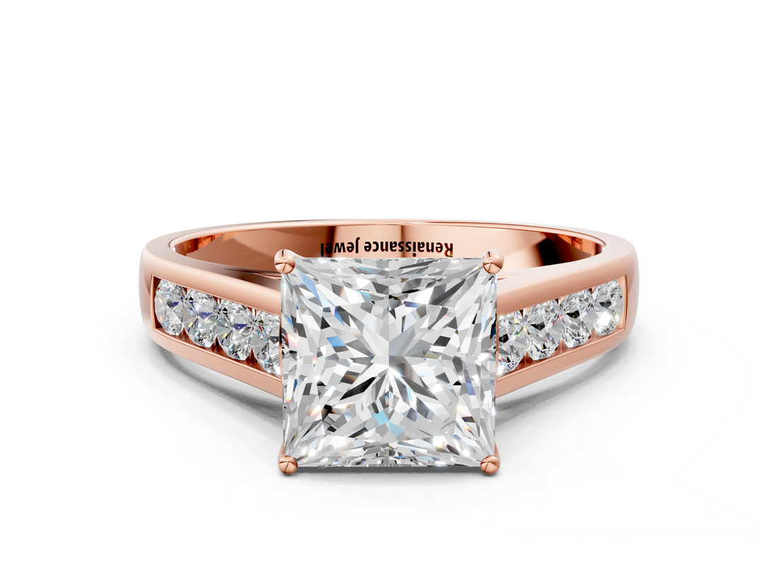 Rose gold Princess Brilliant Channel-Set Solitaire Ring with Four-Prong Setting_20