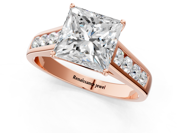 Rose gold Princess Brilliant Channel-Set Solitaire Ring with Four-Prong Setting