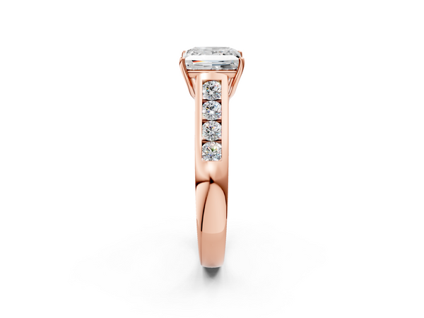Rose gold Princess Brilliant Channel-Set Solitaire Ring with Four-Prong Setting