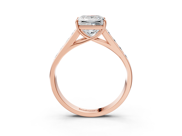 Rose gold Princess Brilliant Channel-Set Solitaire Ring with Four-Prong Setting