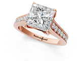 Rose gold Princess Brilliant Cut Diamond Engagement Ring with Pavé Band and Four-Prong Setting_62