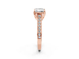 Rose gold Princess Brilliant Cut Diamond Engagement Ring with Pavé Band and Four-Prong Setting_63