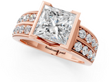 Rose gold Princess Brilliant Diamond Channel Set Wide Band Ring with Bezel Setting_21