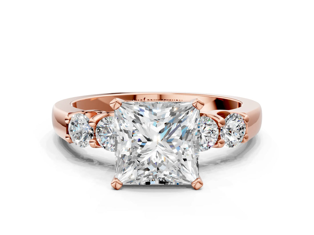 Rose gold Princess Brilliant Diamond Five-Stone Engagement Ring with Prong Setting on a Classic Band_15