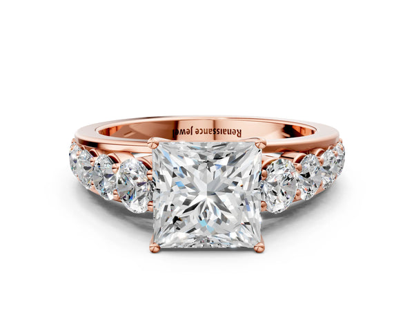 Rose gold Princess Brilliant Diamond Pavé Band with Six-Prong Setting