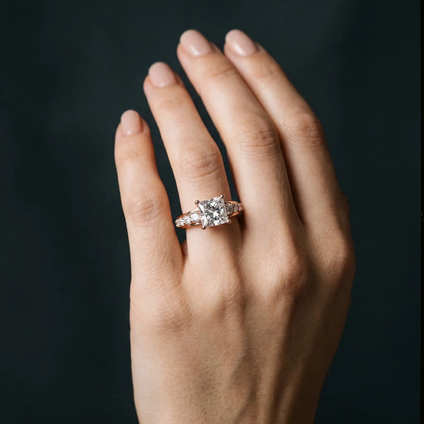 Rose gold Princess Brilliant Diamond Pavé Band with Six-Prong Setting
