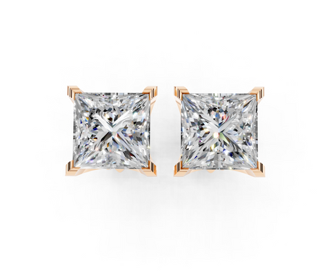 10K Rose Gold 2.07 Carat E VVS2 Princess Brilliant Diamond Stud Earrings