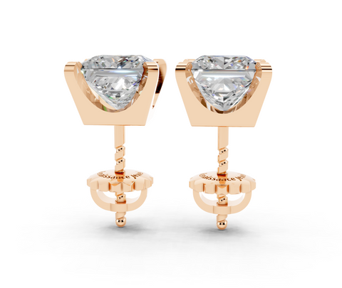 10K Rose Gold 2.07 Carat E VVS2 Princess Brilliant Diamond Stud Earrings