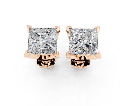 10K Rose Gold 1.09 Carat D VVS1 Princess Brilliant Diamond Stud Earrings