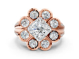Rose gold Princess Brilliant Flower Halo Diamond Split Shank Ring_75