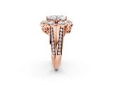 Rose gold Princess Brilliant Flower Halo Diamond Split Shank Ring_77