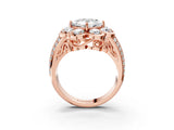 Rose gold Princess Brilliant Flower Halo Diamond Split Shank Ring_78