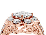 Rose gold Princess Brilliant Flower Halo Diamond Split Shank Ring_79