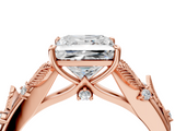 Rose gold Princess Brilliant Solitaire with Leaf Motif Band and Four-Prong Setting_100