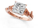 Rose gold Princess Brilliant Solitaire with Leaf Motif Band and Four-Prong Setting_97