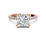 Rose gold Princess Brilliant Solitaire with Pavé Band and Claw Prong Setting_7