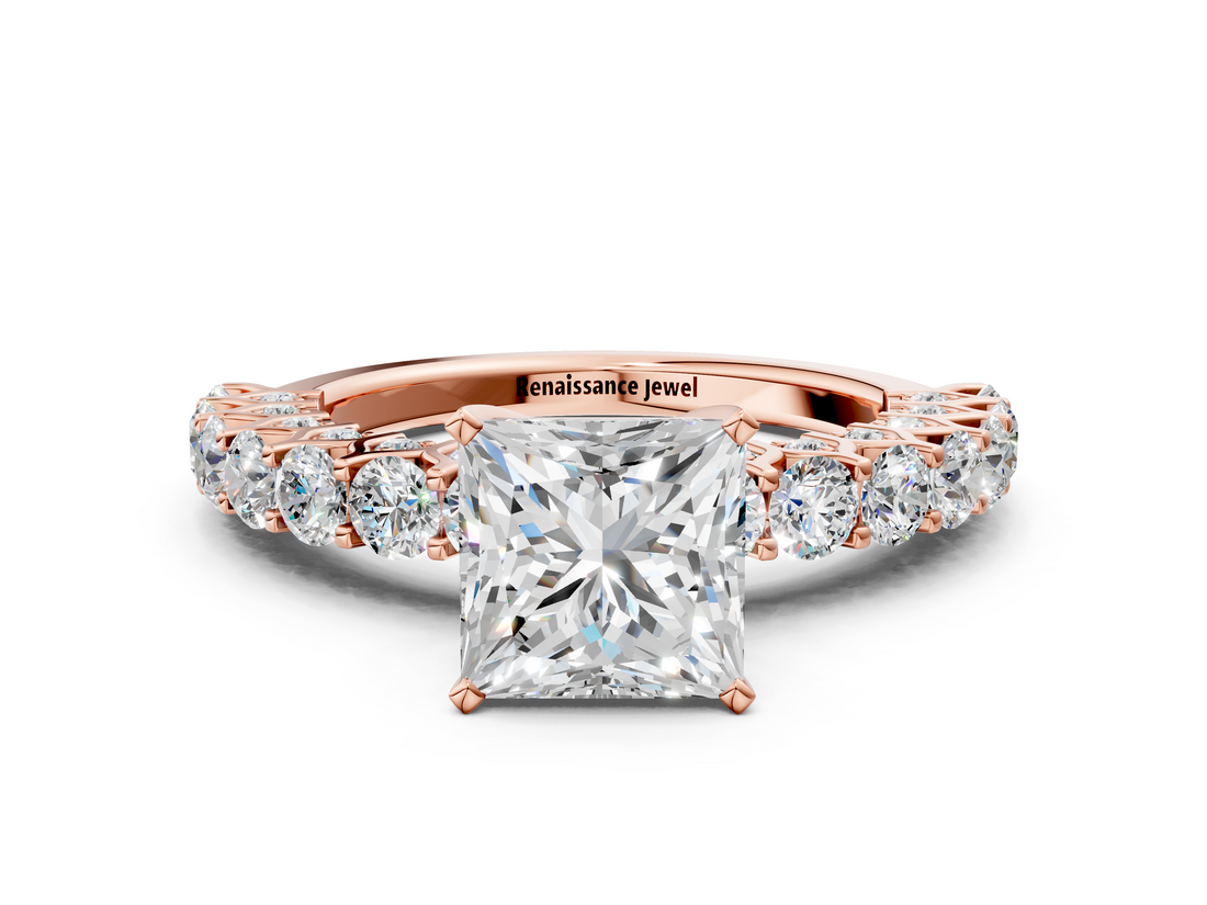 Rose gold Princess Brilliant Solitaire with Pavé Band and Four-Prong Setting_65