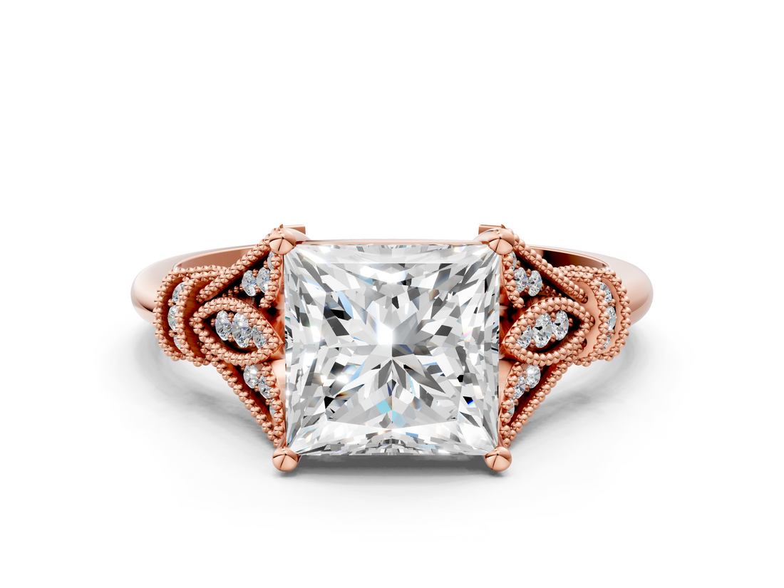 Rose gold Princess Brilliant Solitaire with Pave Band and Four-Prong Setting_20