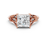 Rose gold Princess Brilliant Solitaire with Pave Band and Four-Prong Setting_20
