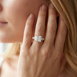 Rose gold Princess Brilliant Solitaire with Side Stones on a Pave Band and Four-Prong Setting_14