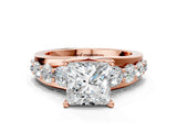 Rose gold Princess Brilliant Solitaire with Side Stones on a Pave Band and Four-Prong Setting_32