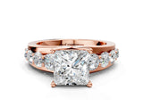 Rose gold Princess Brilliant Solitaire with Side Stones on a Pave Band and Four-Prong Setting_49