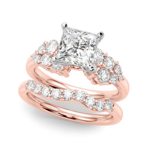 Rose gold Princess Cluster Diamond Engagement Ring with Pavé Band and Four-Prong Setting 1