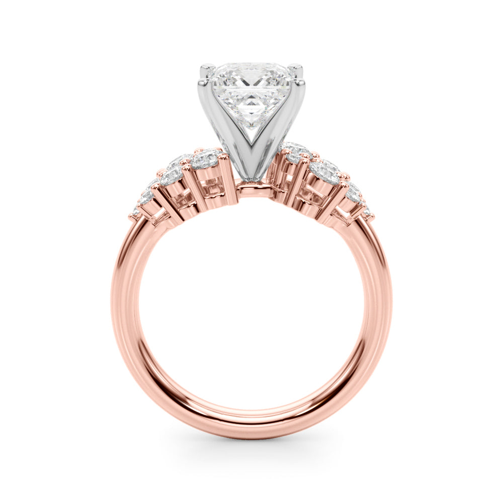 Rose gold Princess Cluster Diamond Engagement Ring with Pavé Band and Four-Prong Setting 2