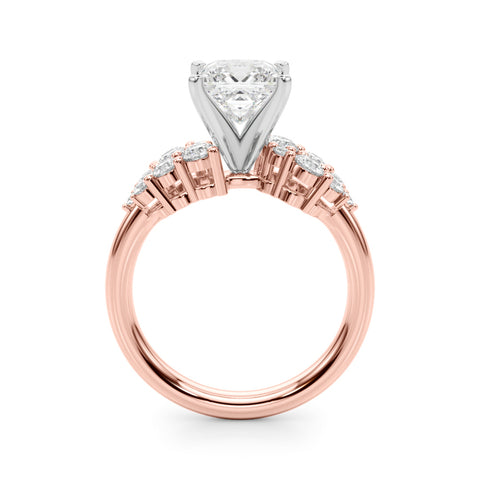Rose gold Princess Cluster Diamond Engagement Ring with Pavé Band and Four-Prong Setting 2