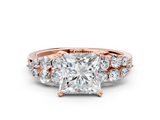 Rose gold Princess Cluster Diamond Engagement Ring with Pavé Band and Four-Prong Setting_55