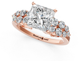 Rose gold Princess Cluster Diamond Engagement Ring with Pavé Band and Four-Prong Setting_56