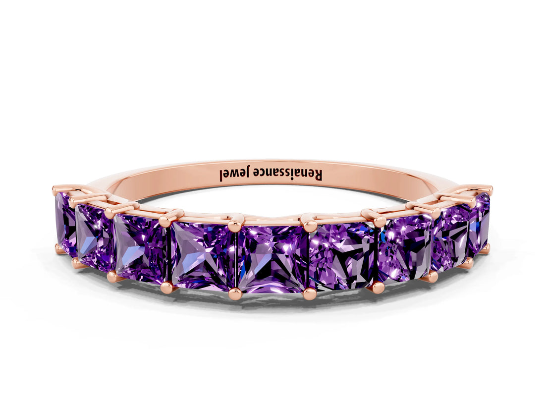 Rose gold Princess Cut Amethyst Channel-Set Eternity Band with Prong Setting_6