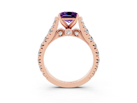 Rose gold Princess Cut Amethyst Classic Solitaire Ring with Pavé Band and Four-Prong Setting_3