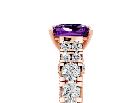Rose gold Princess Cut Amethyst Classic Solitaire Ring with Pavé Band and Four-Prong Setting_5